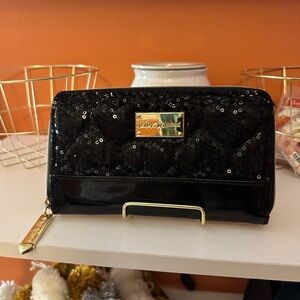 BETSEY JOHNSON Black Sequin & Patent Leather Wallet (EUC)